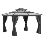 Outsunny 10x10 Hardtop Gazebo with Aluminum Frame, Polycarbonate Gazebo Canopy with Curtains, Netting for Garden, Patio, Backyard, Black