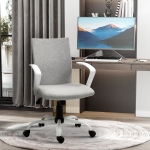Vinsetto Office Chair Linen Swivel Computer Desk Office Chair Study Task Chair with Wheels, Arm, Light Grey
