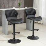 HOMCOM Shell Back Bar Stool Set of 2, PU Leather Adjustable Swivel Barstools with Chrome Base and Footrest for Kitchen Counter, Pub, Black
