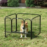 PawHut Metal Pet Playpen Puppy Dog Exercise Fence Pen with Gate Door Indoor Outdoor for Small Animal Rabbit, 32.25"x32.25"x23.5"