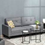 HOMCOM Mid-Century Loveseat Sofa with Upholstered Seat, Button-Tufted Back Cushion, Linen Fabric 2 Seater Couch with Arms and Rubber Wood Legs for Living Room, Bedroom Grey