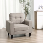 HOMCOM Button Tufted Armchair Modern Single Sofa Chair Upholstered Accent Chair with Rubber Wood Legs and Thick Padding Mid-Back for Living Room and Bedroom, Beige