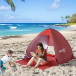 Outsunny Pop Up Beach Tent Portable Sun Shelter UV Protection Outdoor Patio with Carry Case & Stakes, Red