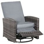 Outsunny Patio Wicker Recliner Chair with Footrest, Outdoor PE Rattan 360° Swivel Chair with Soft Cushion, Lounge Chair for Patio, Garden, Backyard, Grey