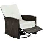 Outsunny Patio Wicker Recliner Chair with Footrest, Outdoor PE Rattan 360° Swivel Chair with Soft Cushion, Lounge Chair for Patio, Garden, Backyard, White