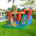 Outsunny Kids Bounce Castle House Inflatable Trampoline Slide Water Pool Gun Climbing Wall Basket 6 in 1 with Inflator for Kids Age 3-12 Summer 11.5' x 8.8' x 7' Multi-color