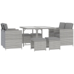 Outsunny 9 Pieces Patio Wicker Dining Sets, Space Saving Outdoor Sectional Conversation Set, with Dining Table, Ottoman and Chair & Cushioned for Lawn Garden Backyard, Dark Grey