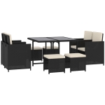 Outsunny 9 Pieces Patio Wicker Dining Sets, Space Saving Outdoor Sectional Conversation Set, with Dining Table and Chair & Cushioned for Lawn Garden Backyard, Black