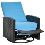 Outsunny Patio Wicker Recliner Chair with Footrest, Outdoor PE Rattan 360° Swivel Chair with Soft Cushion, Lounge Chair for Patio, Garden, Backyard, Light Blue