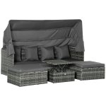 Outsunny 4 Piece Adjustable Canopy Outdoor Rattan Sofa Set Patio Furniture Wicker Sets with Height Adjustable Coffee Table & Cushions