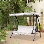 Outsunny Convertible Patio Swing Chair 3 Person Hammock Cushioned Portable Outdoor with Tilt Canopy Beige