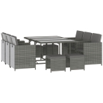 Outsunny 11 Pieces Patio Wicker Dining Sets, Space Saving Outdoor Sectional Conversation Set, with Dining Table, Ottoman and Chair & Cushioned for Lawn Garden Backyard, Dark Grey