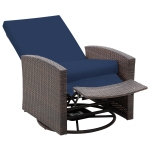 Outsunny Patio Wicker Recliner Chair with Footrest, Outdoor PE Rattan 360° Swivel Chair with Soft Cushion, Lounge Chair for Patio, Garden, Backyard, Dark Blue