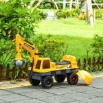 Qaba No Power Construction Ride on Excavator Digger Multi-functional Bulldozer Toy Detachable Digging Bucket and Grab Bucket Music Light for Ages 2-3 Years Old, Yellow