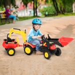 Aosom 3 in1 Kids Ride On Bulldozer/Excavator Toy with 6 Wheels, Controllable Cargo Trailer & Easy Pedal Controls