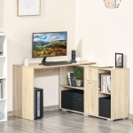 HOMCOM Convertable L-shape Computer Desk Home Office Table with Storage Shelf Drawer Cabinet Oak