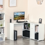 HOMCOM Convertable L-shape Computer Desk Home Office Table with Storage Shelf Drawer Cabinet White