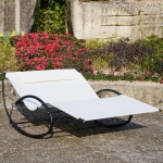 Outsunny Double Chaise Lounger Garden Rocker Sun Bed Outdoor Hammock Chair Texteline with Pillow, Cream White