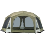 Outsunny 20-Person Camping Tent with Weatherproof Cover, Backpacking Family Tent with 8 Mesh Windows 2 Doors Portable Carry Bag for Fishing Hiking, Army Green