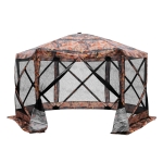 Outsunny 6-Sided Hexagon Pop Up Party Tent Gazebo with Mesh Netting Walls & Shaded Interior, 12' x 12', Flower