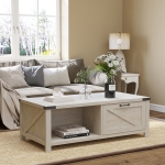 HOMCOM Industrial Coffee Table Side End Table with Drawer, Open Storage Shelf, Modern Farmhouse Furniture, for Living Room, Dining Room, Office, White Oak