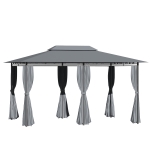 Outsunny 10' x 13' Outdoor Soft Top Gazebo Pergola with Curtains, 2-Tier Steel Frame Gazebo for Patio, Sage Grey
