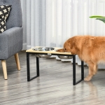 PawHut Elevated Dog Bowls Stand Raised Pet Feeder with 2 Stainless Steel Dog Food Bowls for Medium Large Dogs, Natural