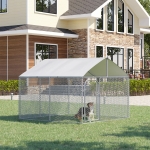 PawHut 10'Lx10'Wx6'H Large Outdoor Dog Kennel Playpen Galvanized Pet Exercise House Cage with Canopy Roof, Silver