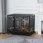 PawHut 45" Heavy Duty Steel Dog Crate Kennel Pet Cage with Wheels for Portability & 1 Doors for Convenient Access Anti-Pinching Floor, Black