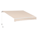 Outsunny 13' x 8' Manual Retractable Sun Shade Patio Awning with Durable Design & Adjustable Length Canopy - Beige Stripes