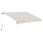 Outsunny 12' x 10' Manual Retractable Awning Outdoor Sunshade Shelter for Patio, Balcony, Yard, with Adjustable & Versatile Design, Beige and White