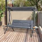 Outsunny 3 Seat Swing Chair Steel Swing Bench Chair With Adjustable Canopy & Coffee Tables & Cushion for Patio Garden