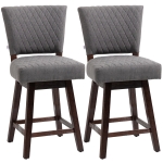 HOMCOM Swivel Bar Stools, Set of 2, Counter Height Barstools with Back, Rubber Wood Legs and Footrests, Dark Grey
