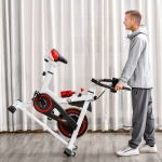 Soozier Adjustable Upright Stationary Exercise Bike Aerobic Training Indoor Cycling Cardio Workout Fitness Racing Machine for Home w/ Adjustable Resistance Flywheel LCD Monitor Phone and Bottle Holder
