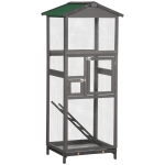 PawHut 65" Wooden Bird Cage Outdoor Aviary Birdcage with Pull Out Tray, 2 Doors, Grey