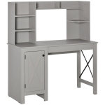 HOMCOM Farmhouse Computer Desk with Hutch and Cabinet, Home office Desk with Storage, Light Grey