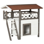 PawHut Outdoor Cat House, 2-Story Shelter for Feral Cats, Wooden Kitten Condo with Asphalt Roof, Stairs, Balcony, 30"x20"x29", White