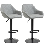 HOMCOM Adjustable Bar Stools, Set of 2, Swivel Barstools with Footrest and Back, PU Leather and Steel Round Base, Grey