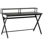 HOMCOM 55 inch Gaming Desk Racing Style Computer Office PC Gamer Workstation with Elevated Monitor Stand, Headphone Hook, Black