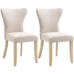 HOMCOM Armless Dining Chairs Set of 2, Modern Accent Chair with Wing Backrest, Linen Upholstery, Nailhead Trim, Cream White
