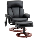 HOMCOM Recliner Chair with Ottoman, Electric Faux Leather Recliner with 10 Vibration Points and 5 Massage Mode, Swivel Reclining Chair with Wood Base, Remote Control and Side Pocket, Black