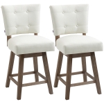 HOMCOM Swivel Bar Stools, Set of 2, Fabric Tufted Counter Height Bar Stools with Rubber Wood Legs and Footrest, Cream White