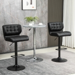 HOMCOM Adjustable Bar Stools Set of 2, Swivel Tufted PU Leather Barstools with Footrest and Back, for Kitchen Counter and Dining Room, Black