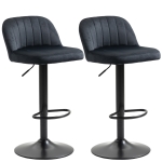 HOMCOM Adjustable Bar Stools, Set of 2, Velvet Counter Height Barstool, Upholstered Kitchen Stool with Swivel Seat, Steel Frame, Footrest, Black