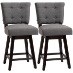 HOMCOM Swivel Bar Stools, Set of 2, Fabric Tufted Counter Height Bar Stools with Rubber Wood Legs and Footrest, Dark Grey