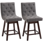 HOMCOM Bar Stools, Set of 2, Swivel Bar Chairs, 25.5" High Fabric Tufted Breakfast Barstools for Kitchen Counter, Dark Grey