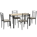 HOMCOM 5 Piece Dining Room Table Set with 4 Metal Frame Chairs for Kitchen, Dinette, Breakfast Nook, Natural Wood/Grey