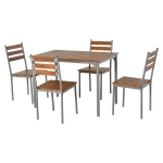 HOMCOM Modern 5-Piece Wooden Counter Dining Kitchen Table Set, 1 Table 4 Chairs Metal Legs, Suitable For Outdoors, Brown