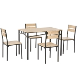 HOMCOM Rustic Industrial 5-Piece Dining Table Set Black Metal with 4 Chairs for Kitchen, or Dining Room, Oak