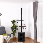 PawHut 86.5"-96.5" Cat Tree Floor to Ceiling Condo w/ Jute Scratching Post Dangling Ball Adjustable, Grey